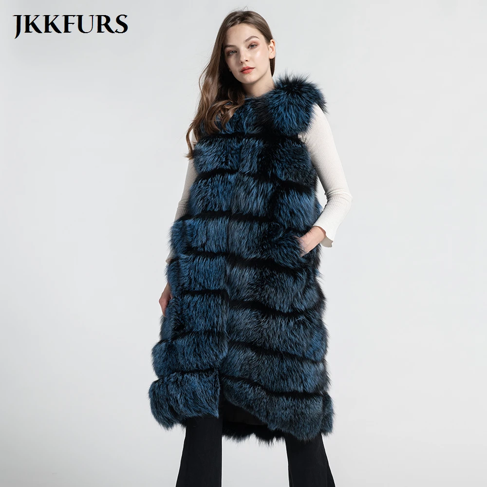 Женский Длинный Меховой жилет из натурального Лисьего меха S7554|Шубы и дубленки| |