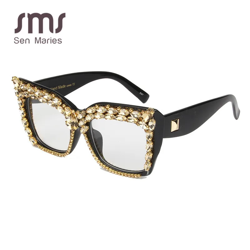 Женские и мужские очки с бриллиантами большие оправы стразы кошачий глаз красный