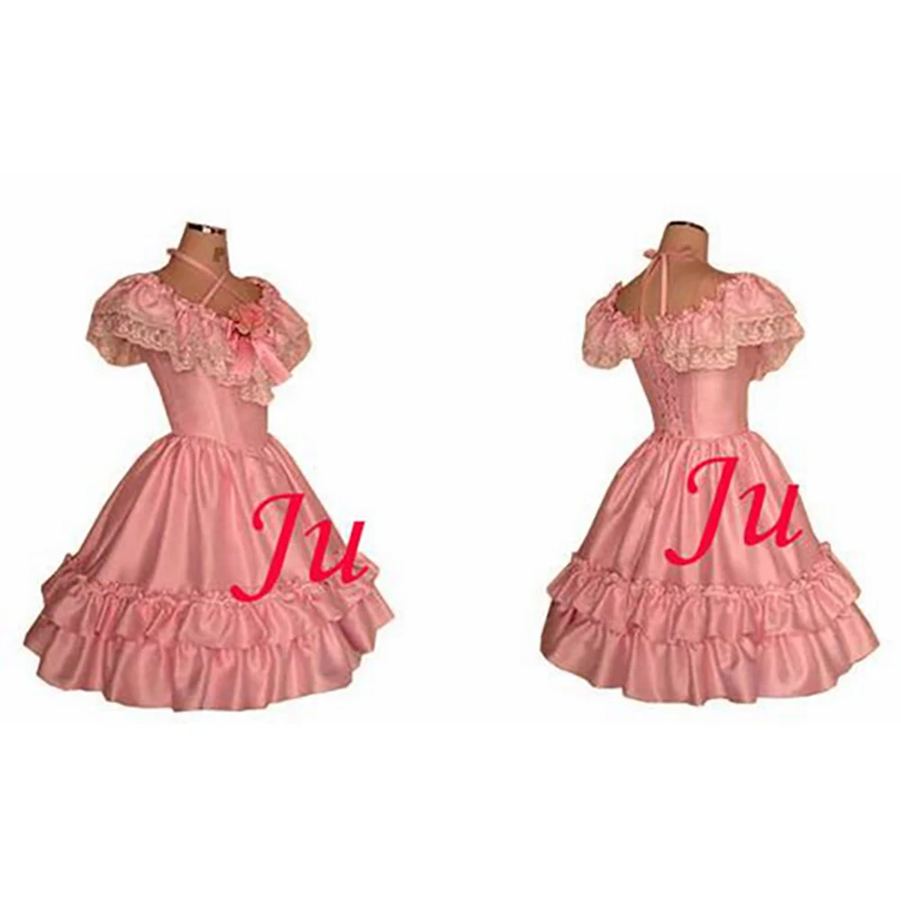

fondcosplay adult sexy cross dressing sissy maid Gothic Lolita Punk Fashion Pink satin Dress Cosplay Costume Tailor-made[CK745]