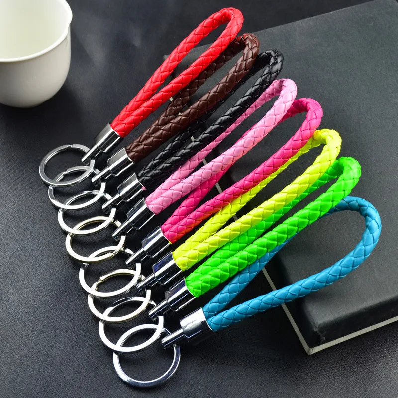 

Fashion Leather Braided Rope KeyChains Pendants Key Ring Gift Candy Colors PU Braided Rope Any Collocation Key DIY Accessories