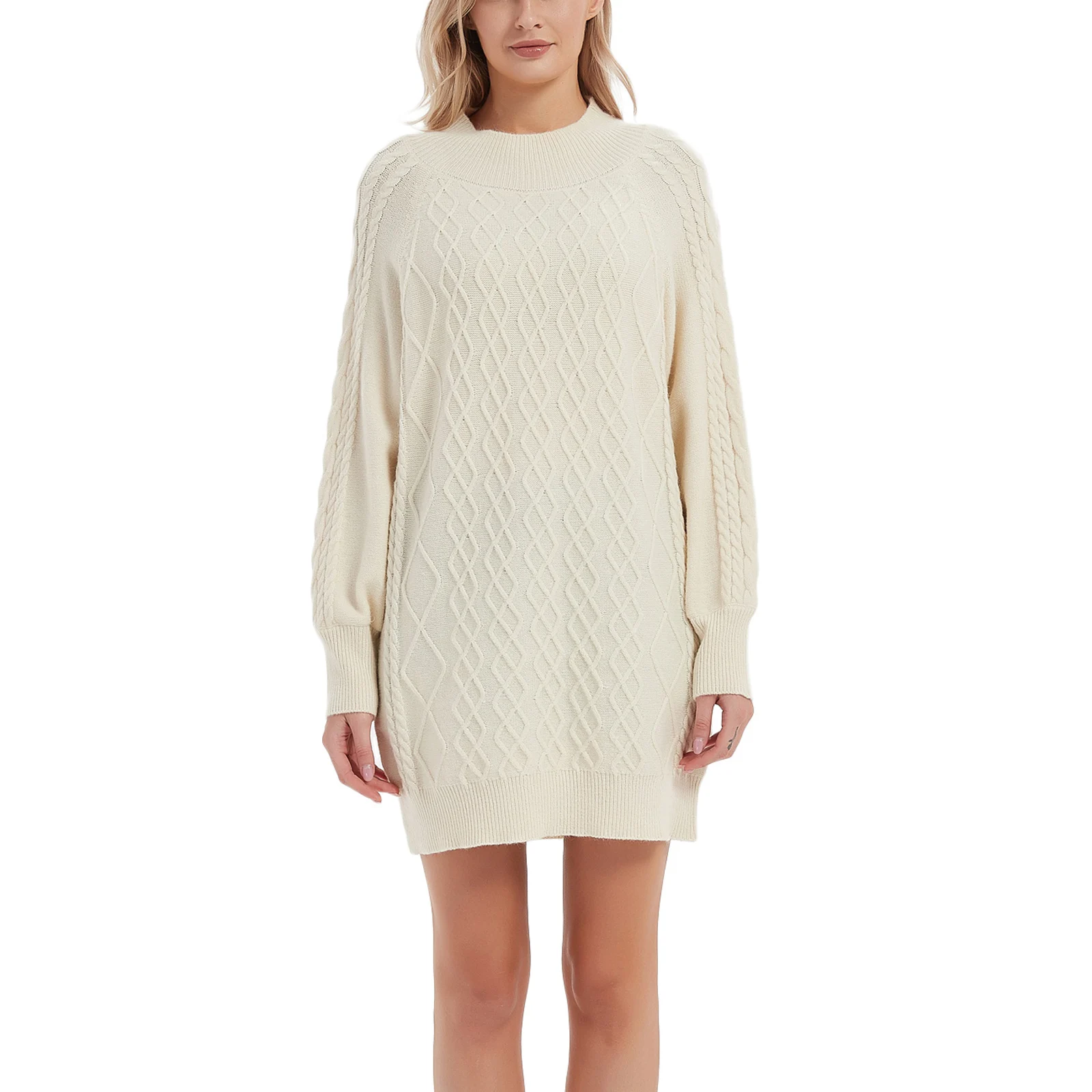 

New Women's Pure Color Loose Sweater Round Neck Long Lantern Long Sleeved Knitted Sweater