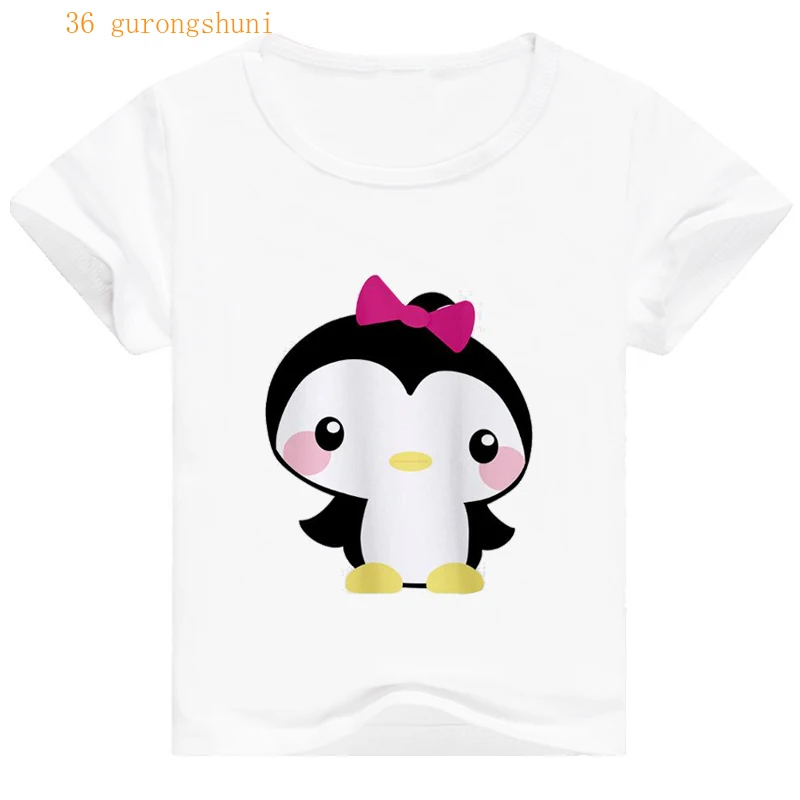 Camiseta con estampado kawaii de ping&uuml;ino para ni&ntilde;os y ni&ntilde;as, camisetas divertidas, tops, ropa para ni&ntilde;os, novedad-1