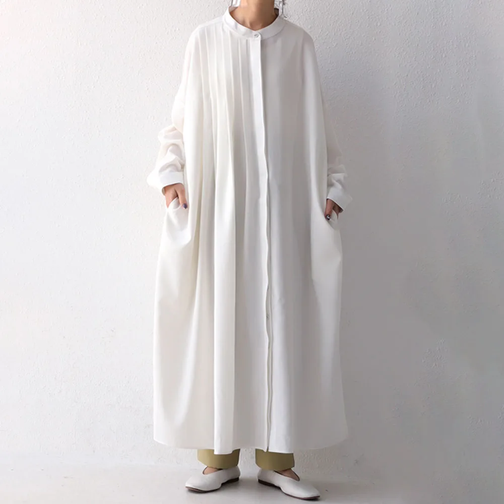 

Long Sleeve Mid-Calf Single-Breasted Women's Dress Japanese Korean Style Chic Casual Loose Solid Color Autumn Ladies Clothing