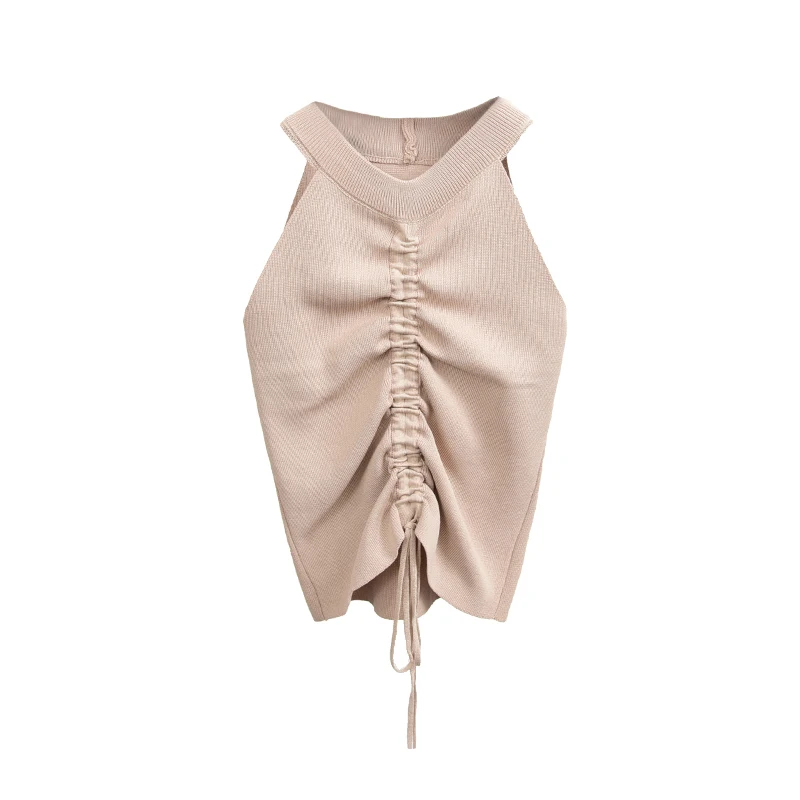 Кроп-топ женский эластичный с V-образным вырезом оборками без рукавов на завязках