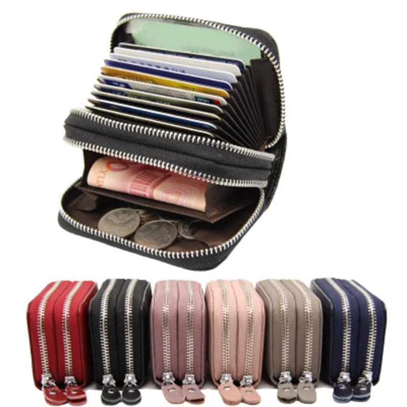 

Men Women Card Holder Leather Cute Double Zipper Card Wallet Small Purse Cards Holders 11*4.5*7.5CM