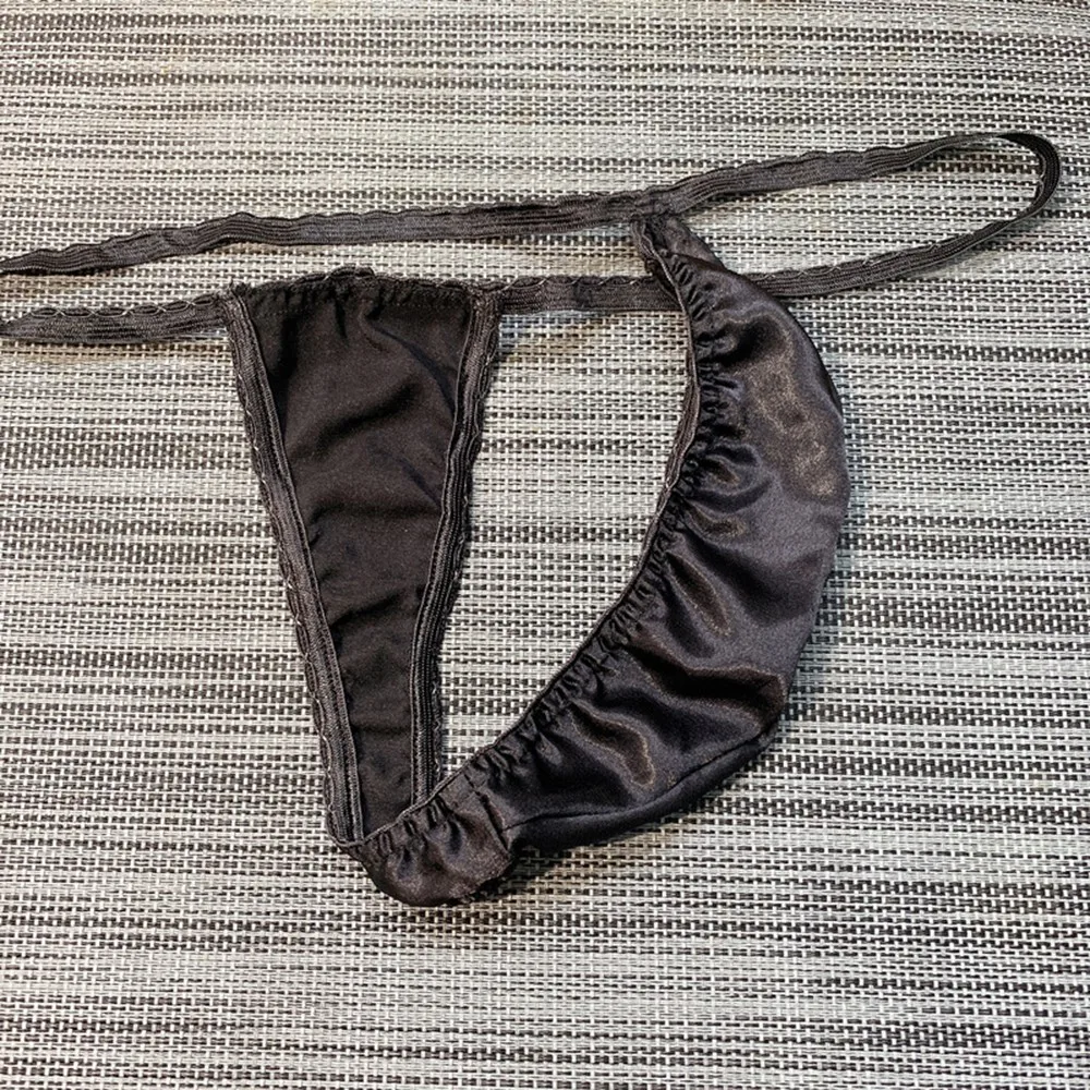 

Artificial Silk Briefs Bikini Men Summer Sexy Low Waist Underwear Solid Breathable Underpants Thong Male Bump Pocket Panties A50