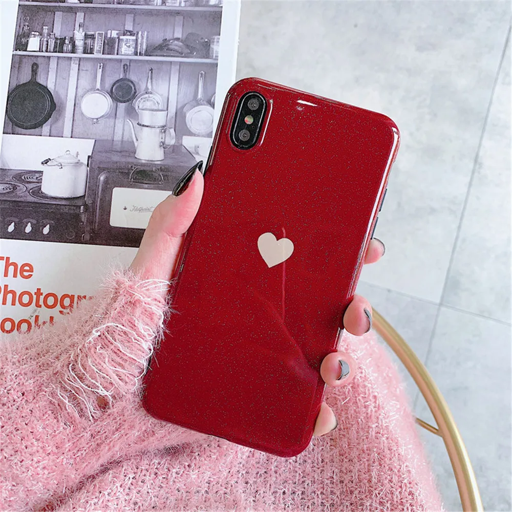 Lovebay блестящий чехол для телефона с сердечком для iPhone 11 Pro 6 6s 7 8 Plus X XR XS Max простой мягкий IMD для iPhone XS задняя крышка подарок