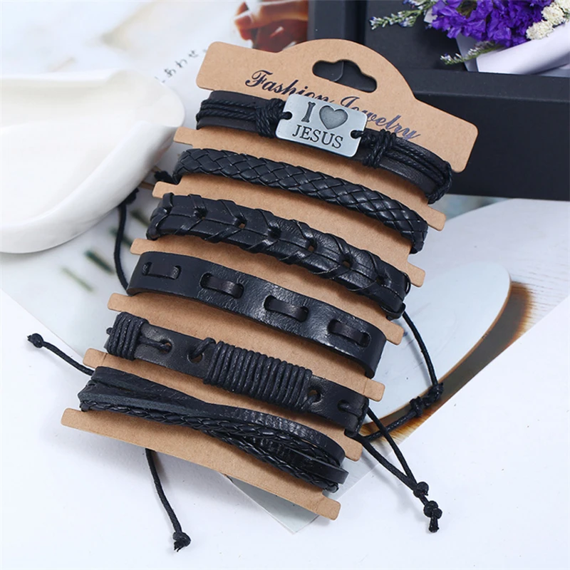 6 шт./компл. браслет из бычьей кожи с плетеной пеньковой веревкой винтажный в