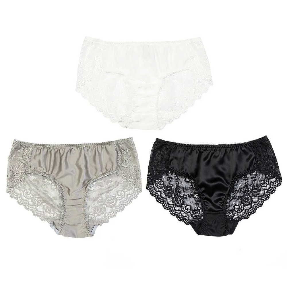

Women Luxurious Lacy Silk Panties 100% Pure Silk 3 Pack Soft Lace Sexy
