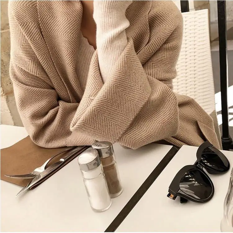 Зимний Элегантный флисовый вязаный кардиган Шерстяной Свитер оверсайз очень