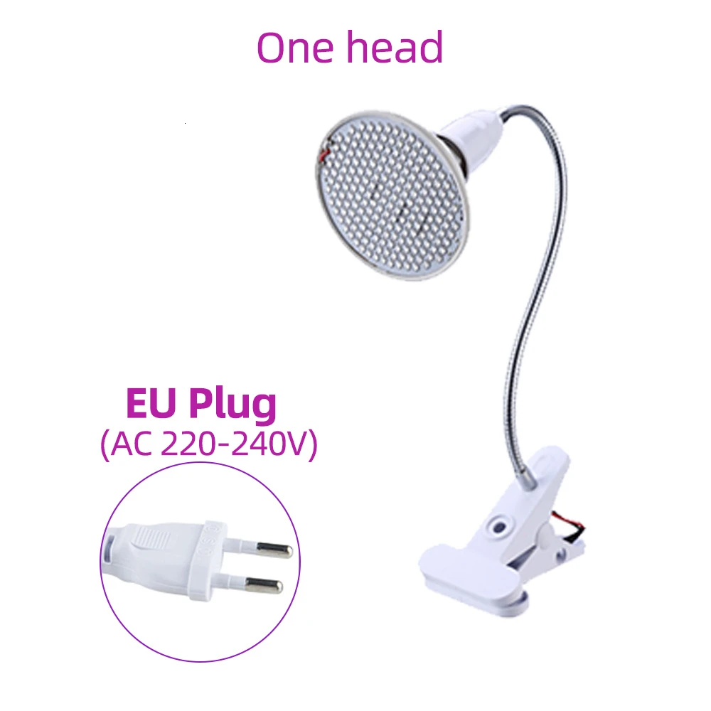 One head -EU Plug E27 Светодиодный светильник для выращивания растений клип лампы растения полный спектр Крытый Фито лампа для внутреннего сада цветок гидропоника, шатер для выращивания коробка - Испускаемый цвет: One head -EU Plug