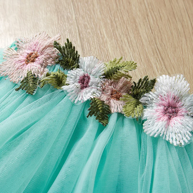 Хлопковая футболка для девочек юбка-пачка с цветочной аппликацией и вышивкой 2