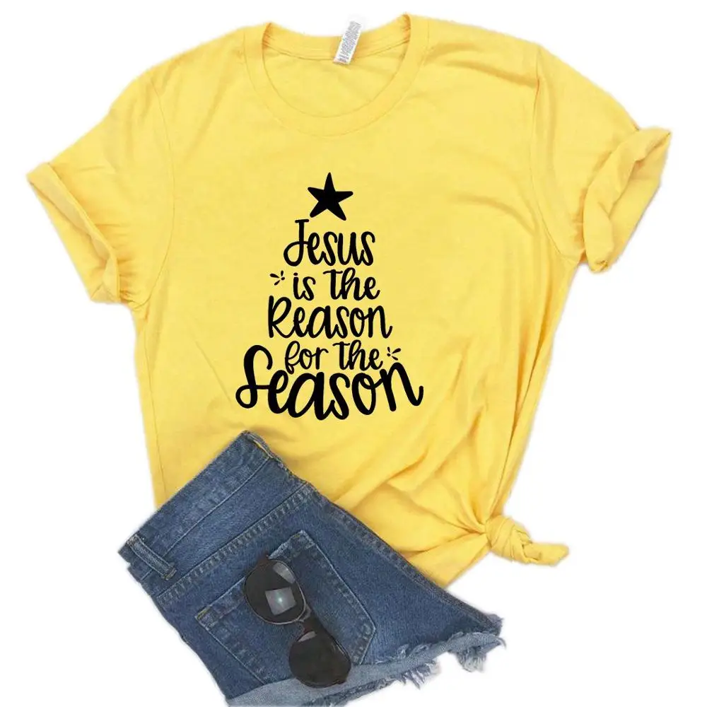 Цвет: желтый Jesus is the reason/сезон Рождество женская футболка хлопок Повседневная забавная футболка подарок леди Yong Девушка Топ тройник 6 цветов A-1069 - Цвет: Цвет: желтый