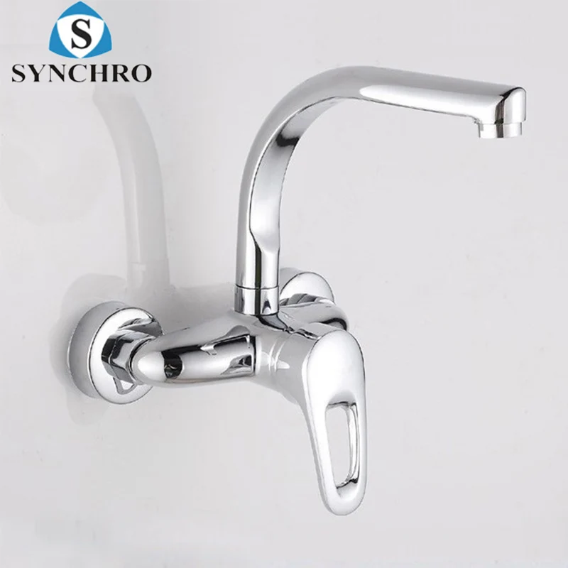 Настенный смеситель для кухни медный кран раковины с двойным отверстием горячей