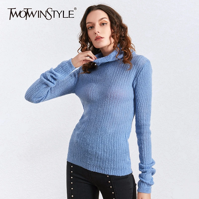 TWOTWINSTYLE водолазка вязаный пуловер топы для женщин длинный рукав Повседневный