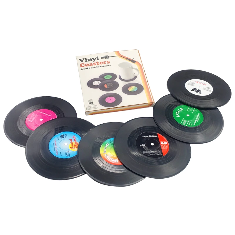 

2/4/6 PCS Environmental Plastic Vinyl Record Table Placemats Simple and Creative Mug Coaster Heat-resistant Cup Coasters mats