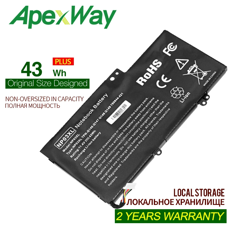 

NP03XL ApexWay Bateria Do Portátil para HP Pavilion X360 13-A010DX TPN-Q146 TPN-Q147 TPN-Q148 HSTNN-LB6L 760944-421 15-U010DX