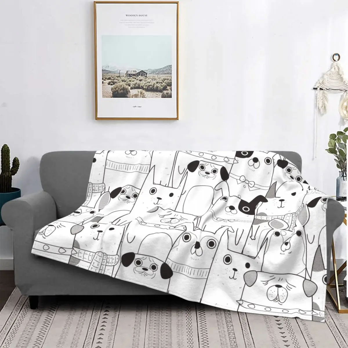 

Black And White Dogs Abstract Nordic Fleece Blanket Dog Lover Funny Throw Blankets for Home Hotel Sofa Quilt