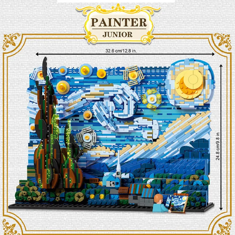 

Building Blocks Van Gogh Starry Sky World MOC Famous Painting Small Particles Children's Educational Assembling 3D Model Toys