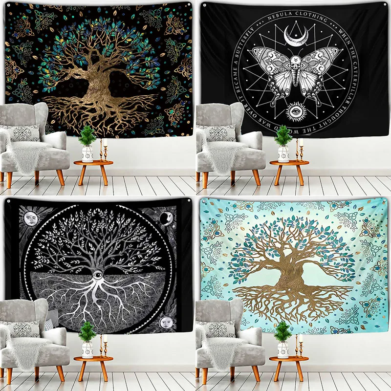 Mysterious Life Tree Tapestry Psychedelic Wishing Tree Beach Blanket Dorm Room Hippie Mandalas Wall Fabric Home Nordic Decor