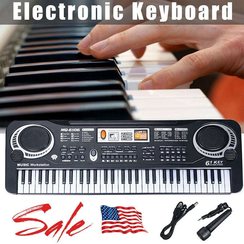 Детская клавиатура пианино с микрофоном портативная электрическая обучающая