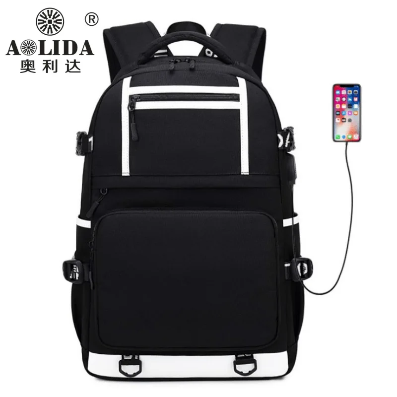 

Oxford Leather Backpack Laptop Mens Business Casual Waterproof Back Pack Male Computer Bagpack Black Backpacking USB Charge