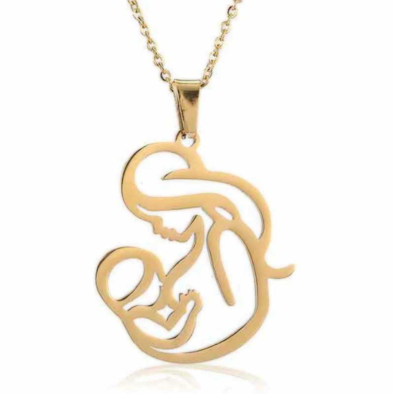 SKQIR Mom Suckle Baby Pendant Charm Stainless Steel Chain Jewelry For Women Maternal Mother Breast-feeding Necklace Love Gift