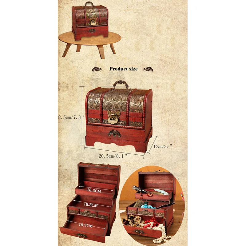 Классическая античная деревянная шкатулка для драгоценностей украшений с