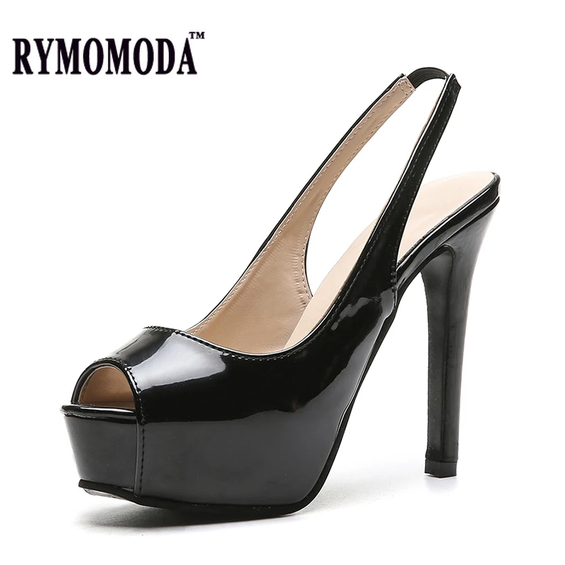 

RYMOMODA женские сандалии 2021 Новый 12,5 см свадебные туфли на очень высоком каблуке открытый носок, без застежки, вечерние Лакированная кожа женс...