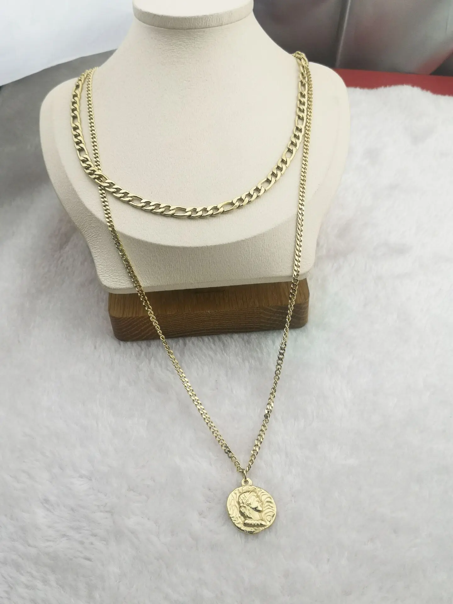 

Necklace Jewelry Stainless Steel New Goddess Luxury Golden Color Luxe Fashion For Women Oouble Chain Ancient Coins Hot Sell