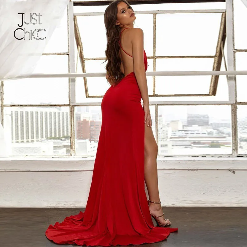 Justchicc топы с открытой спиной Пол Длина вечерние модельные пикантные ремень