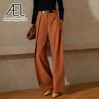 ael summer women wide leg loose trousers caramel high waisted pants casual streetwear ladies fashion quality clothing