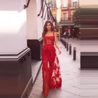 2021 сексуальные красные платья для выпускного вечера, прозрачные кружевные длинные платья с 3D цветочной аппликацией и квадратным вырезом для вечеринки