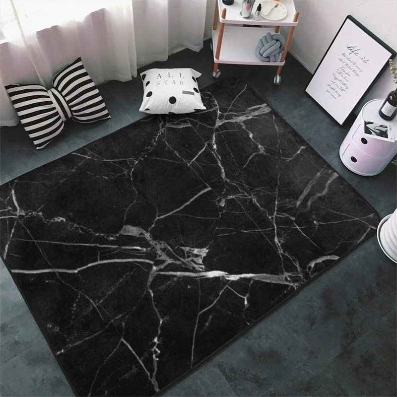 

Black marble texture bedroom children's room non-slip living room carpet children's room floor mats home decoration