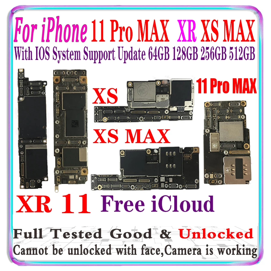 Free iCloud Unlocked For iPhone 11 Pro Max & XS & XR & XS MAX Motherboard 256GB 128GB 64GB Logic board With IOS Support Update enlarge