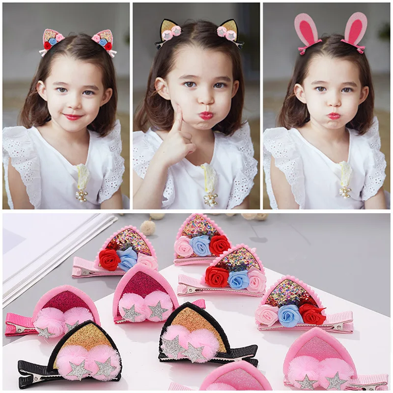 

2pcs Cute Cat Hairpin Lovely Cat Ears Hairpin Children Hair Ornaments Barrettes Fashion BB Hairgrips Kids Hair Accessories