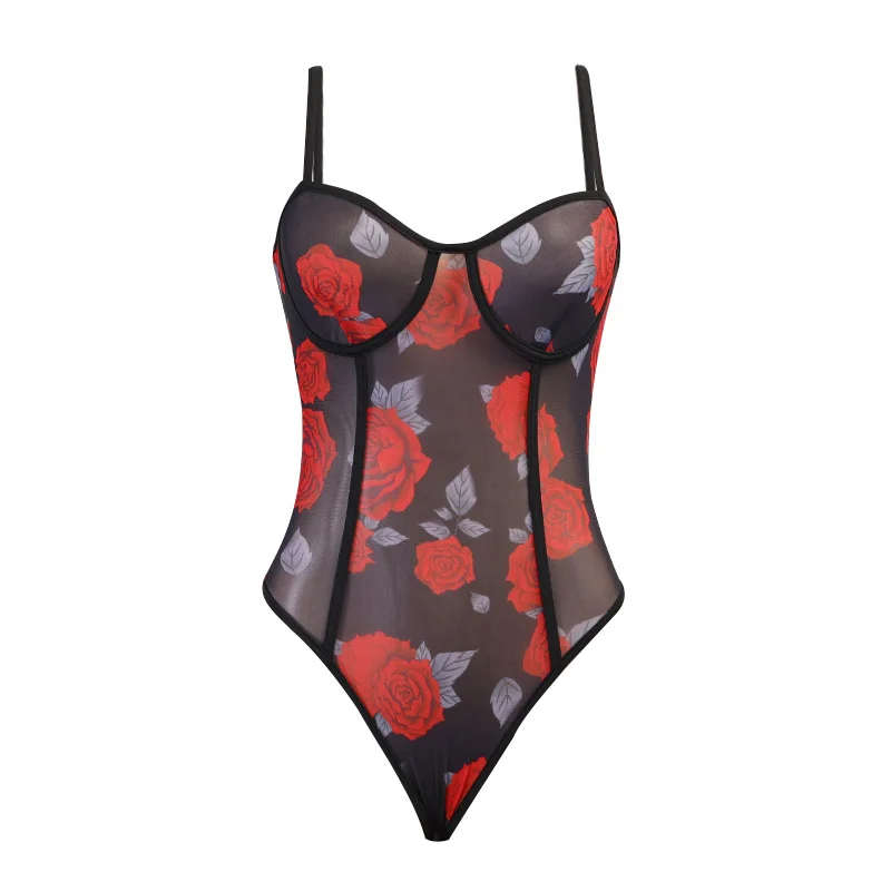 

InsDoit Streetwear Vintage Print Bodysuit Gothic Sexy Spaghetti Strap Backless Women Bodysuit Slim Patchwork Sleeveless Rompers