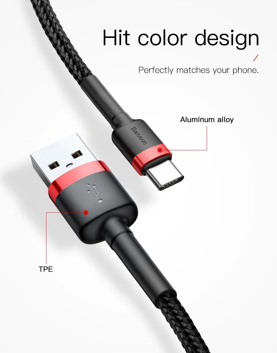 Baseus кабель usb type-C для xiaomi redmi k20 pro USB C кабель для мобильного телефона Быстрая зарядка кабель type-C для устройств usb type-C