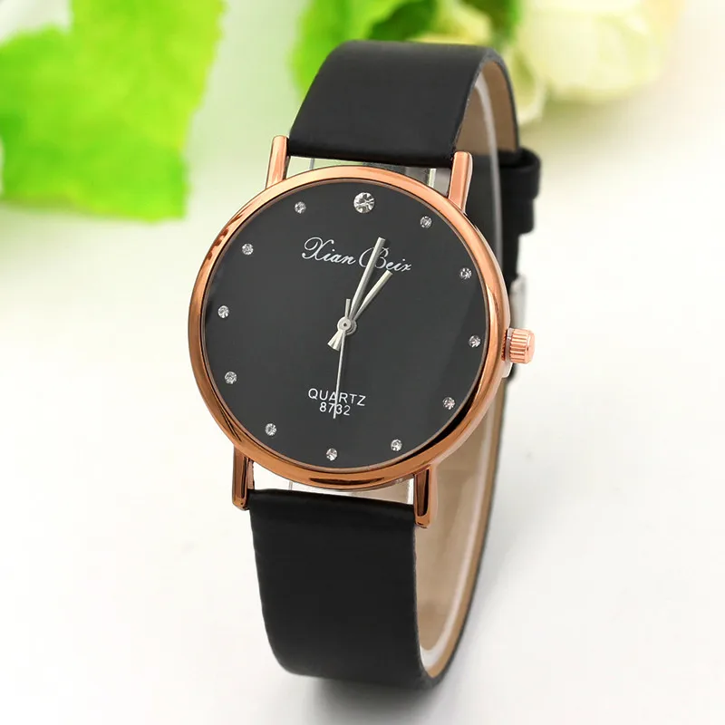

Fashion Casual Women's Quartz Diamond Wrist Watches Femal Black Minimalist Dial Watches Leather Band Watch Relogio Feminino