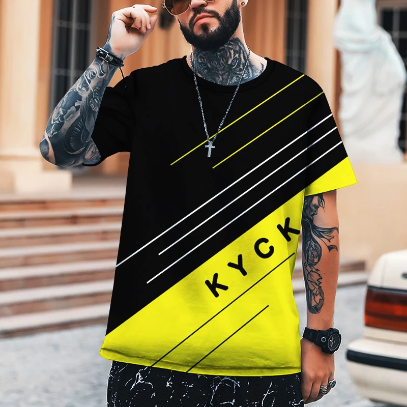 

KYCK Letter Line Stitching Art Design Printing Men's Shirt Fashion Trend American Style Sports Brand Oversized T-shirt