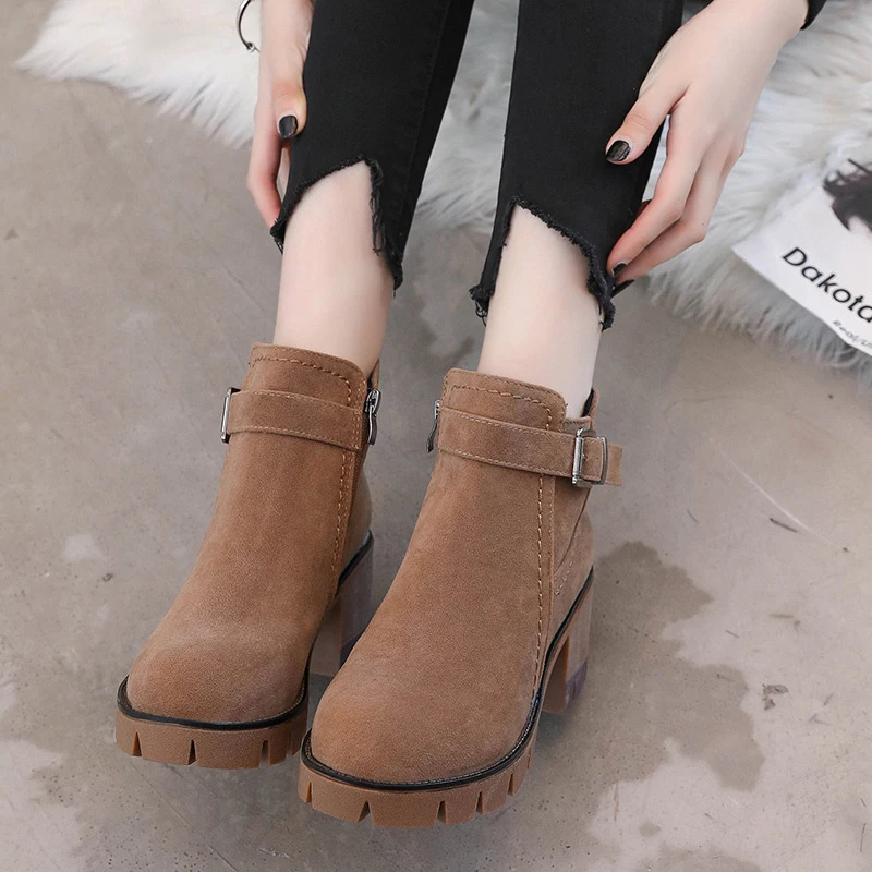 Женские ботинки Ботинки на молнии сабо массивном каблуке Зимняя обувь платформе