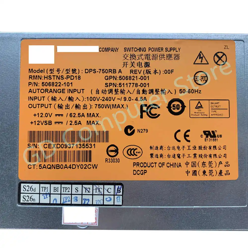 GD для HP DPS-750RB A 506822-101 506821-001 511778-001 750 Вт серверный блок питания майнинга графической