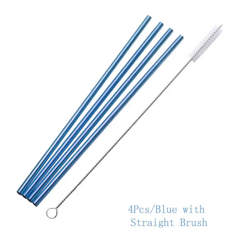 4 Blue Straight 4/8 шт 7 цветов металлическая соломинка из нержавеющей стали для питья в многоразовых соломинках - Цвет: 4 Blue Straight