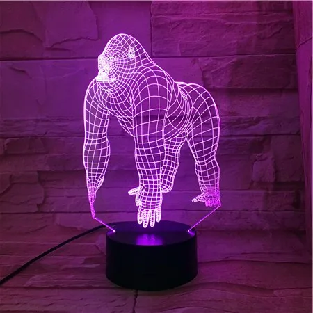 3D Светодиодная лампа в виде животных орангутанга гориллы шимпанзе с USB 7 цветов