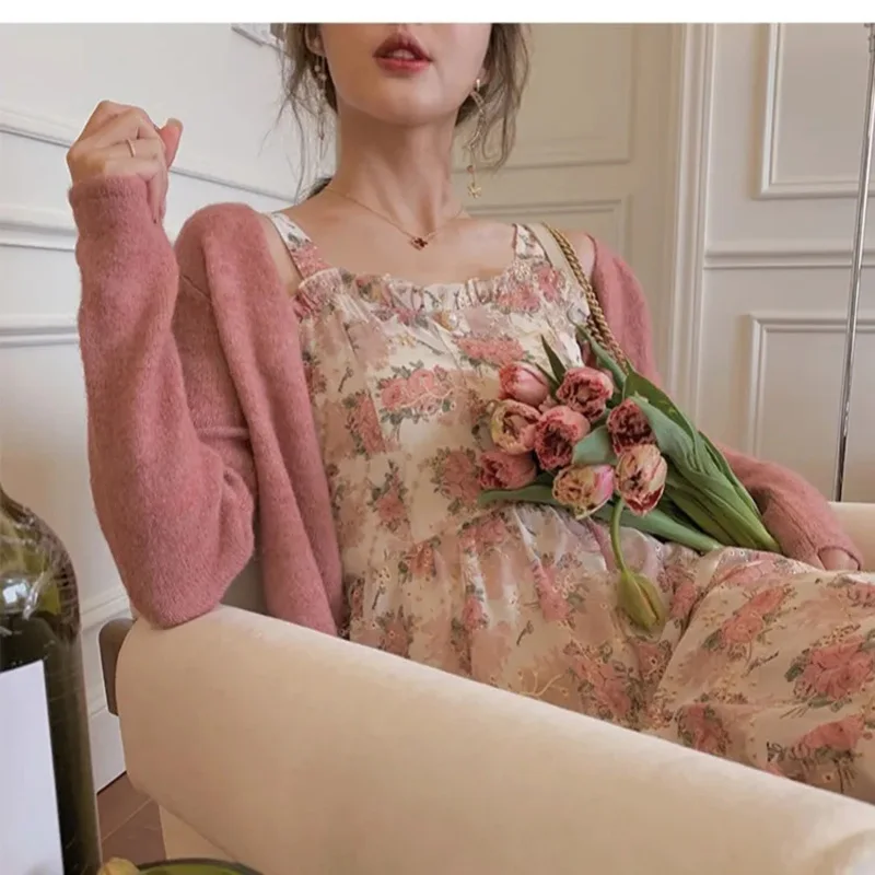 Платье женское пляжное с пышными рукавами элегантное розовое вечернее в