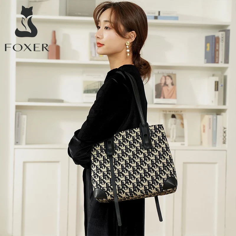 foxer fashion monogram ladies handbag office women commuter large capacity soft shoulder bag high quality casual tote bag women free global shipping