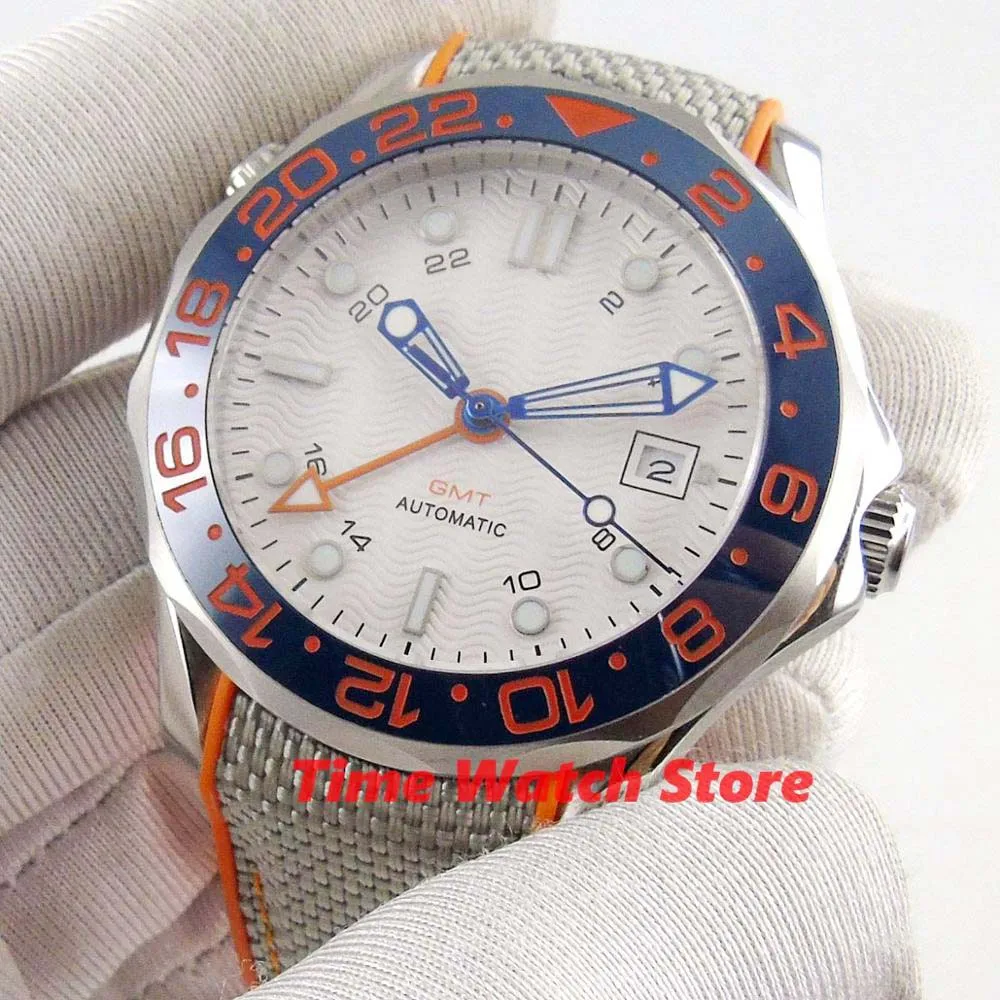 Bliger 41 мм GMT 3804 автоматические часы мужские водонепроницаемые белый циферблат