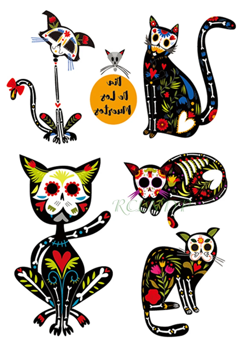 Водонепроницаемая Временная тату-наклейка кошка собака череп голова поддельные