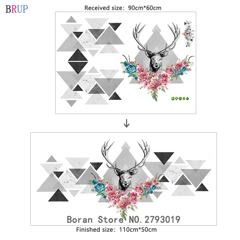 Скандинавские настенные Стикеры с головой оленя искусство домашний декор