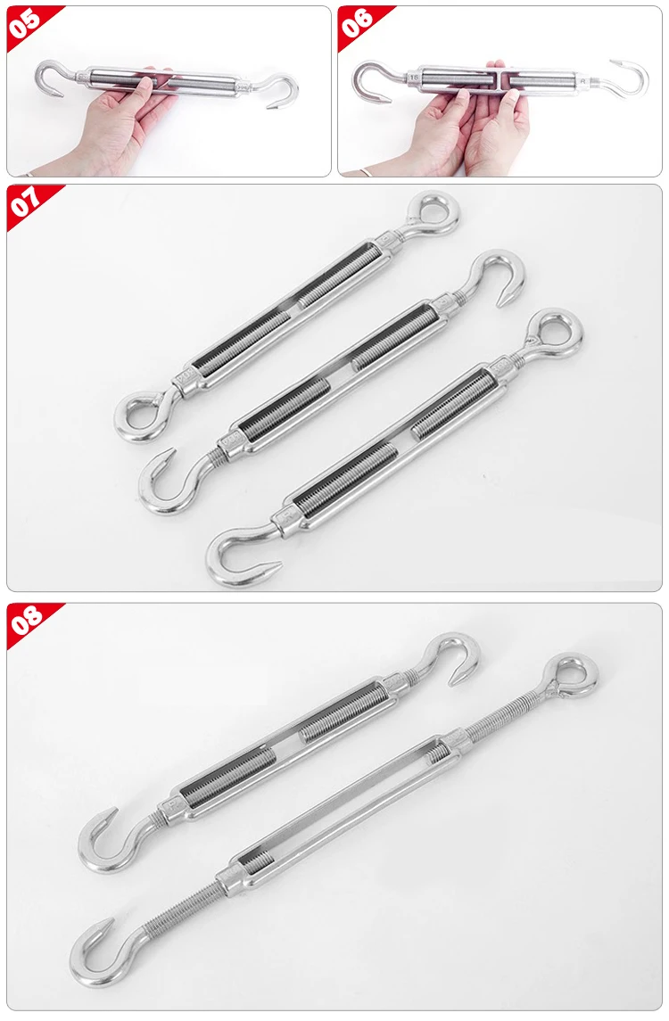 4 шт. M4/M5/M6/M8/M10/M12 крючок для крючков с застежкой из нержавеющей стали 316 регулируемая цепь Такелажный крюк вращается цепь натяжитель троса